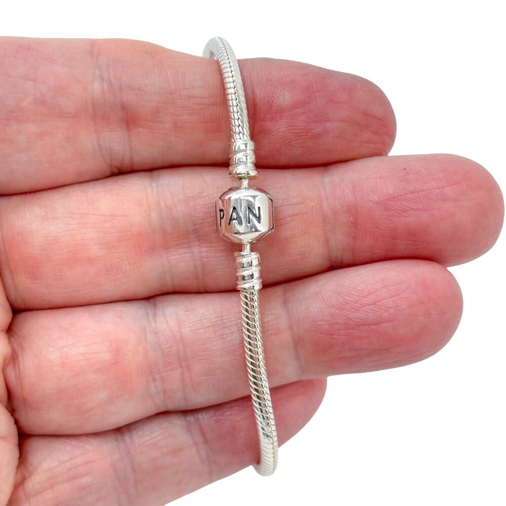 Pandora Moments Barrel Clasp Snake Chain Sterling Silver 925 Bracelet 7.5"